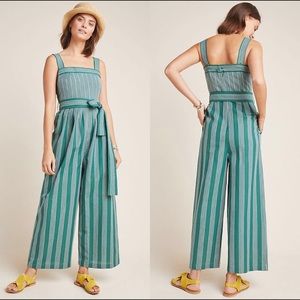 Striped Anthropologie linen jumpsuit